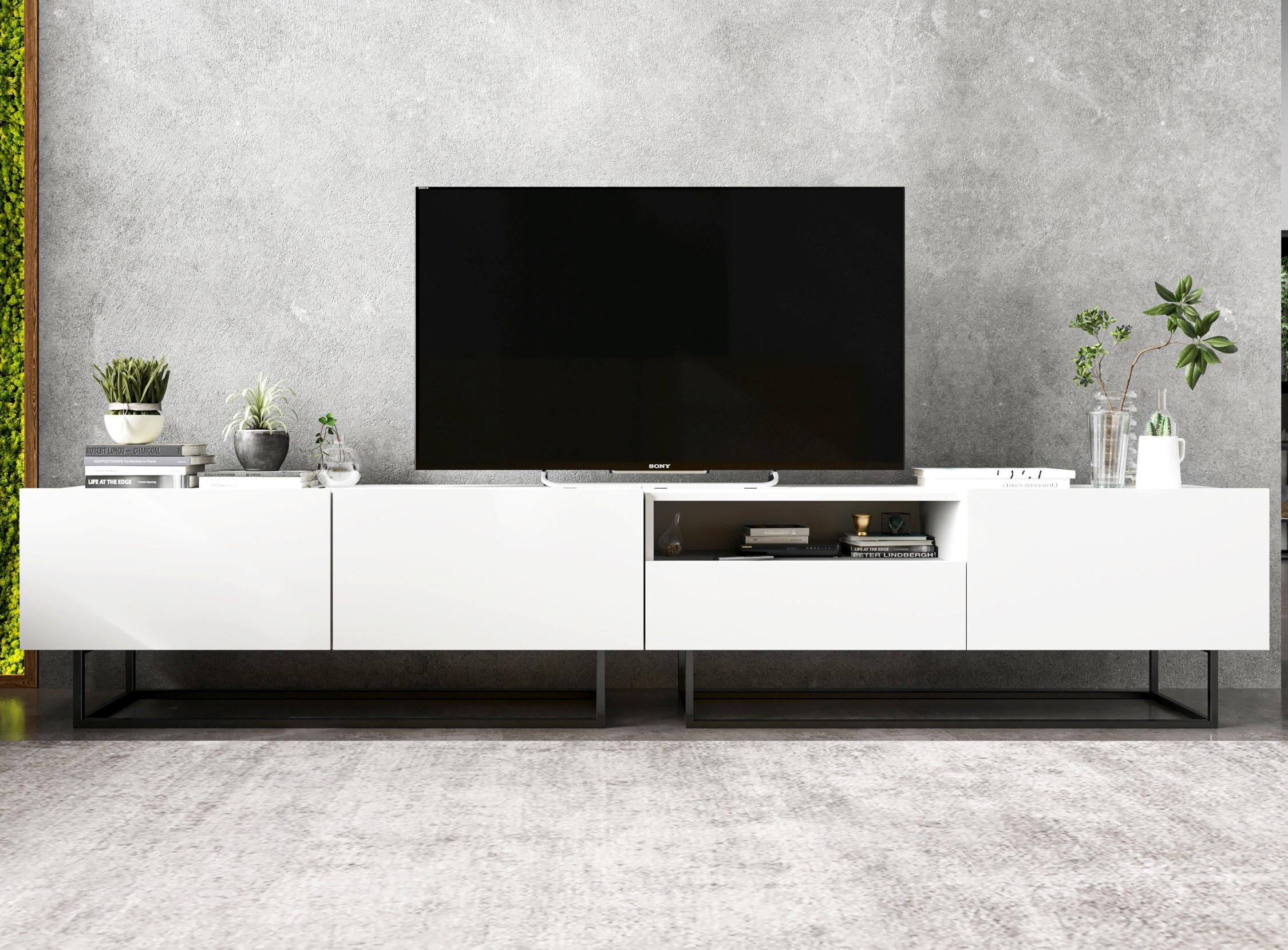 TV-LOWBOARD 2-er Set Enjoy Weiß Matt Schublade mit Metallrahmen 120 cm - Schwarz/Weiß, Keramik/Holzwerkstoff (35/240/46cm) - Meble Lindner