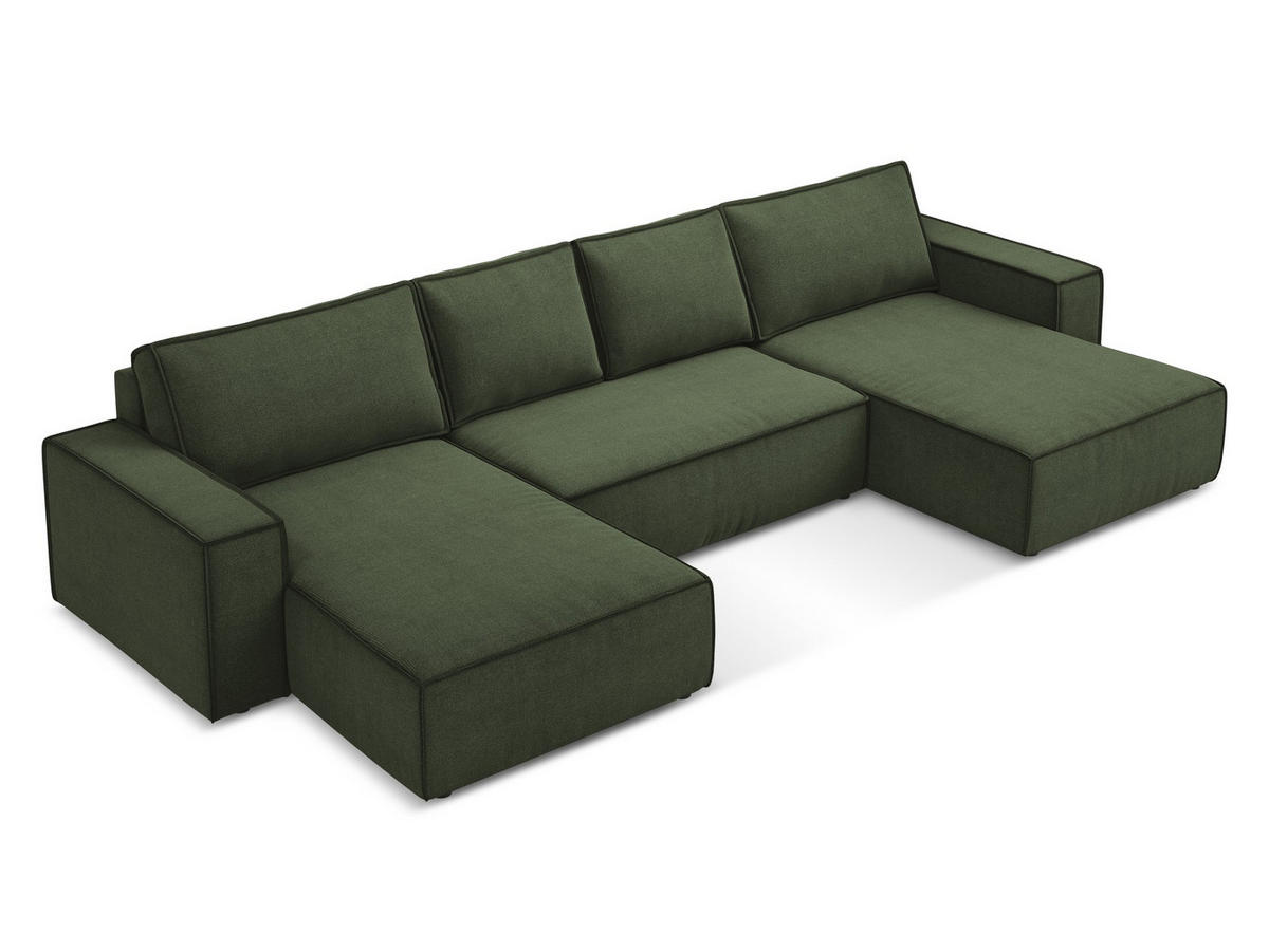 WOHNLANDSCHAFT Strukturstoff Stoff Grün - Schwarz/Olivgrün, Kunststoff/Textil (398/82/185cm) - Makamii