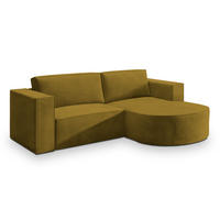 ECKSOFA SORELA M R-S Gelb Velours-Stoff mit Schlaffunktion - Gelb, Holz (263/174cm) - MASSENO