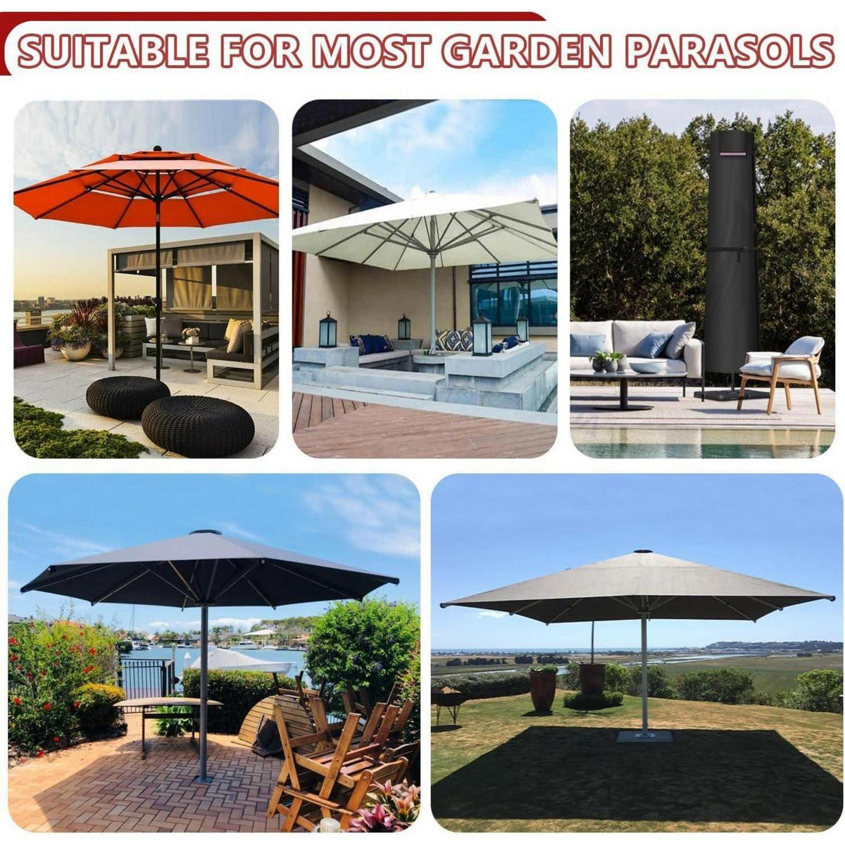 SONNENSCHIRMHÜLLE mit Stab 250 cm Höhe für Ø400cm Schirme - Schwarz, Kunststoff (1/1/1cm)