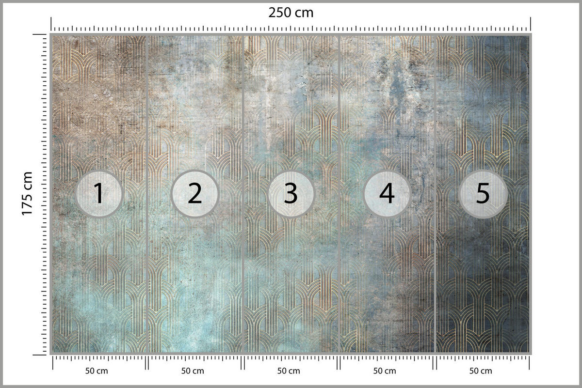 FOTOTAPETE für Wohnzimmer Abstrakter Bogen Mural Geometrie 250x175 - Türkis/Beige, Papier (250/175cm) - Muralo