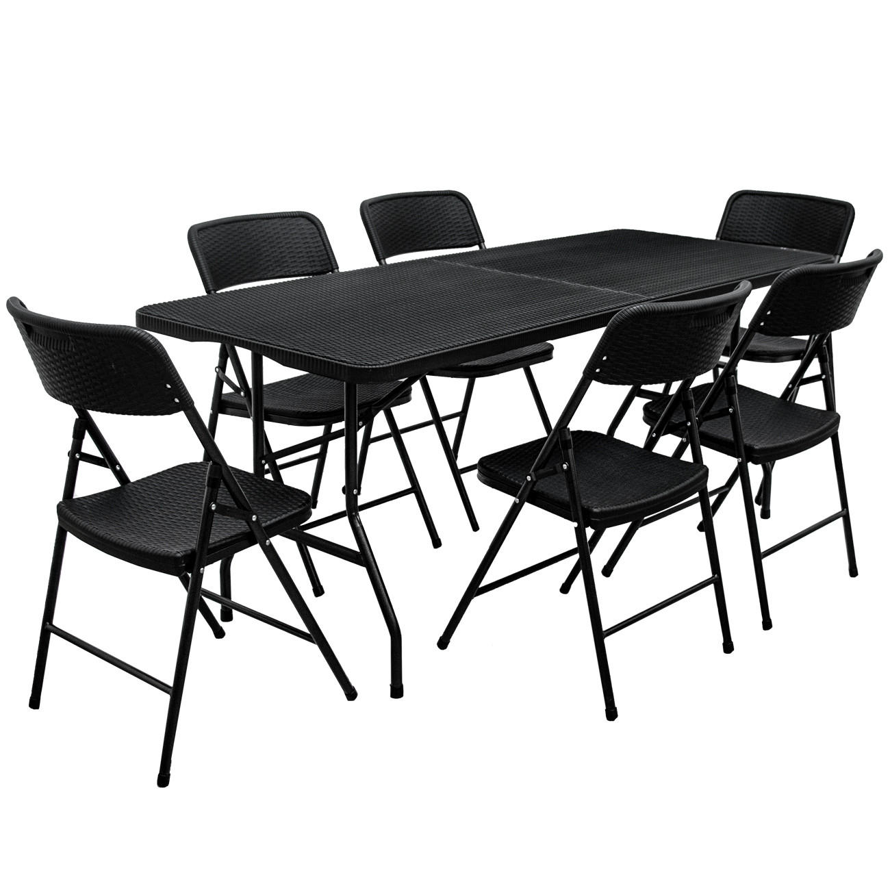 GARTEN-SITZGRUPPE für 6 Personen, 180/74cm, Rattan - Schwarz, Kunststoff - Amanka