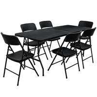 GARTEN-SITZGRUPPE für 6 Personen, 180/74cm, Rattan - Schwarz, Kunststoff - Amanka