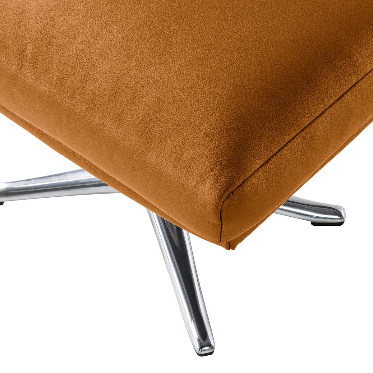 HOCKER mit Kreuzfuß - Chromfarben/Cognac, Leder/Metall (54/41/41cm) - home24