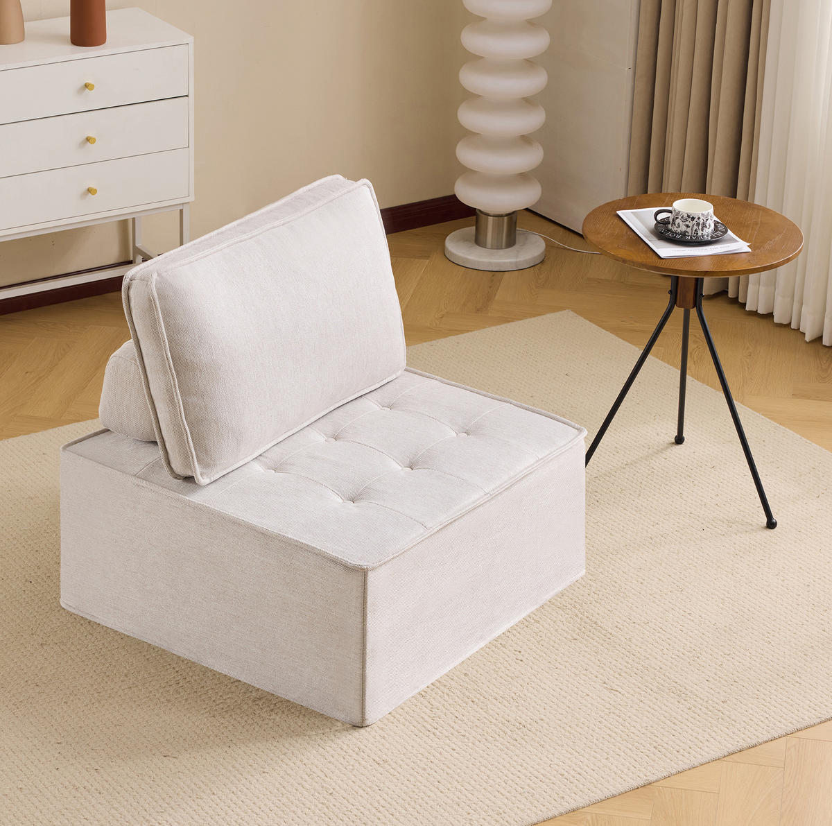 SESSEL aus Sperrholz und Leinen Beige frei kombinierbar, platzsparend und leicht bewegbar - Beige, Holzwerkstoff (81/81/81cm) - Modfu