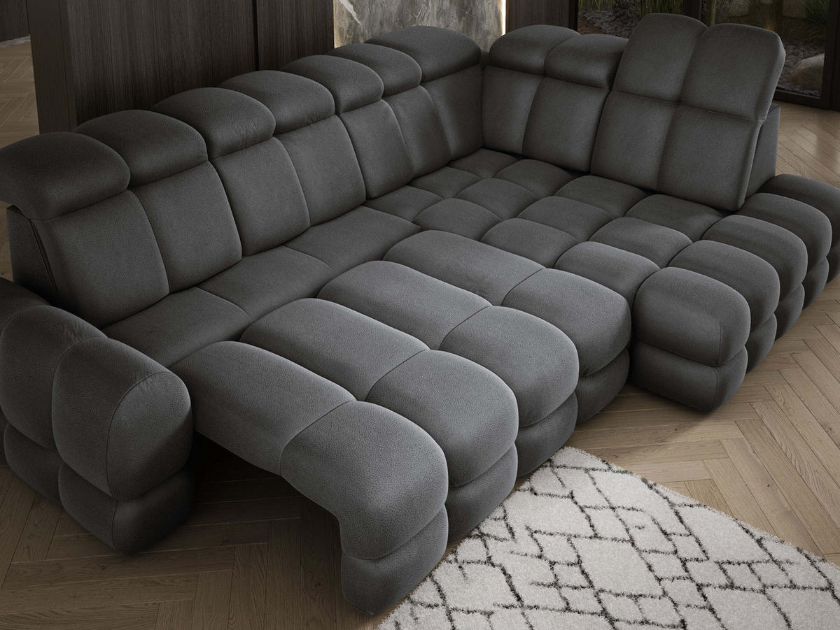 ECKSOFA TOLLO Solar-stoff L-form 302x217x105 cm grau - Dunkelgrau, Holz/Textil (217/302cm) - DomoHome