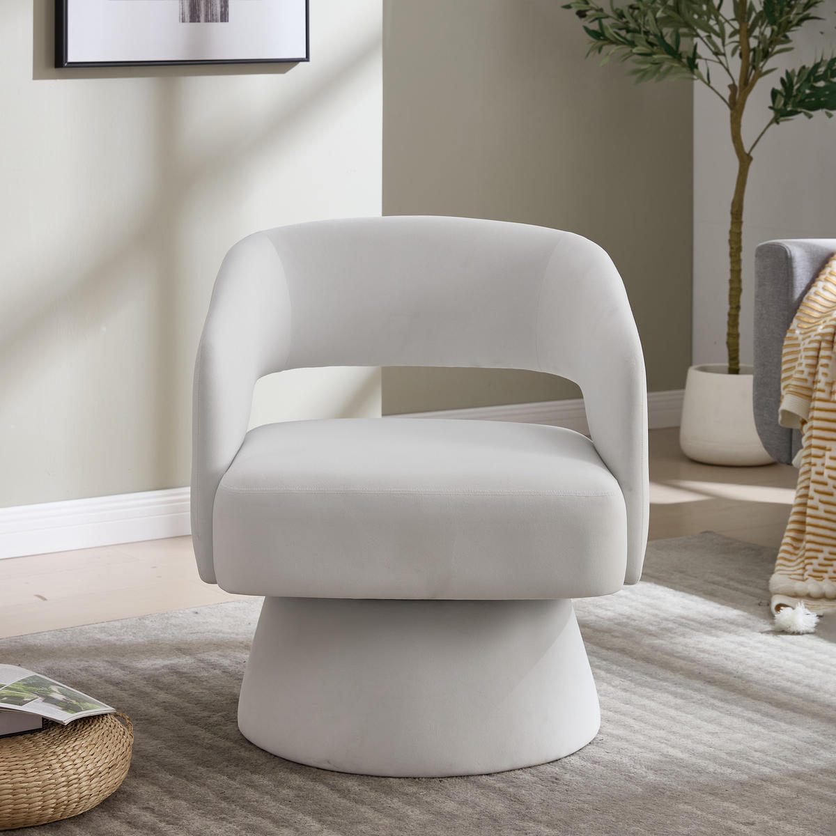 SESSEL Chenille Beige drehbar - Beige, Holzwerkstoff/Textil (68/75/66cm) - WISHDOR