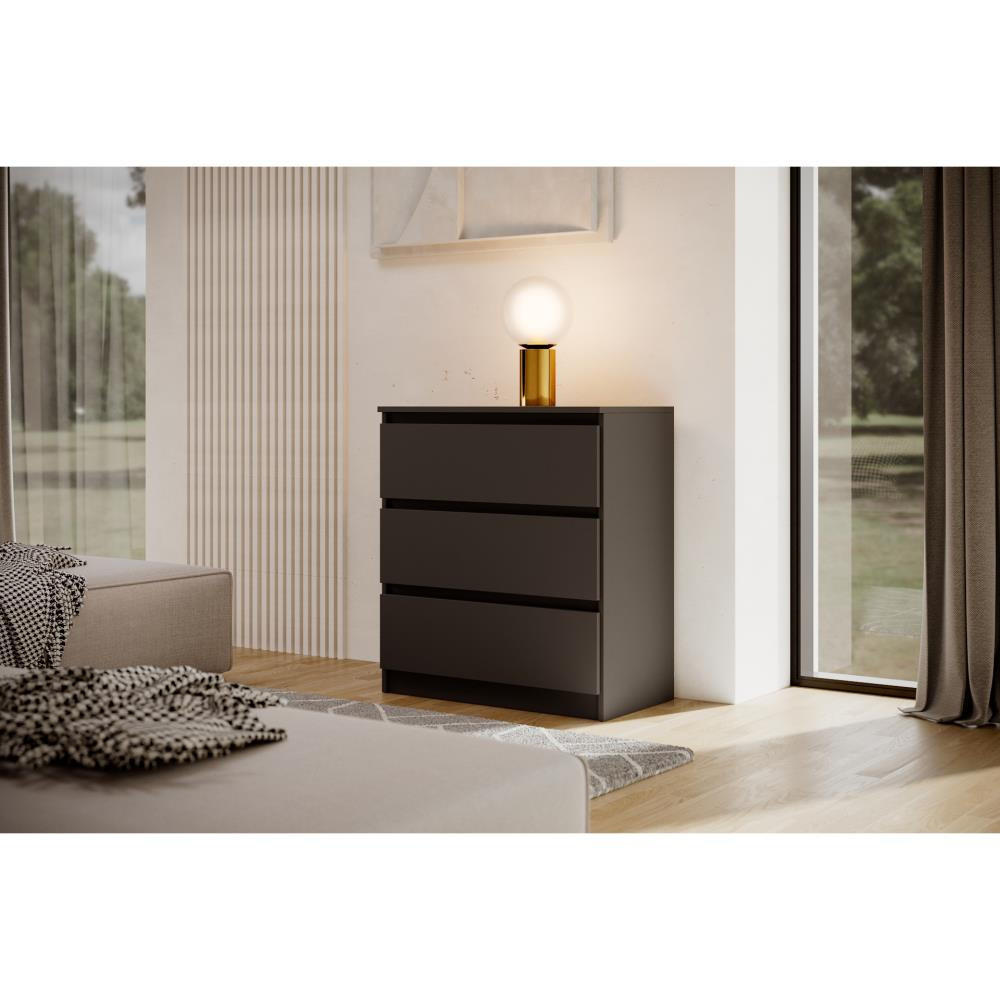 KOMMODE Lemon 70 cm mit drei Schubladen schwarz matt - Schwarz, Holzwerkstoff (70/78.5/39cm) - Beautysofa