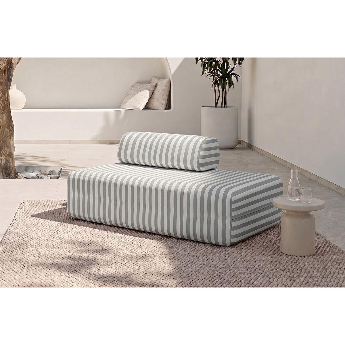 2-SITZER-GARTENSOFA mit Streifen, weiß und grau - Grau, Textil (95/70.5/148cm)