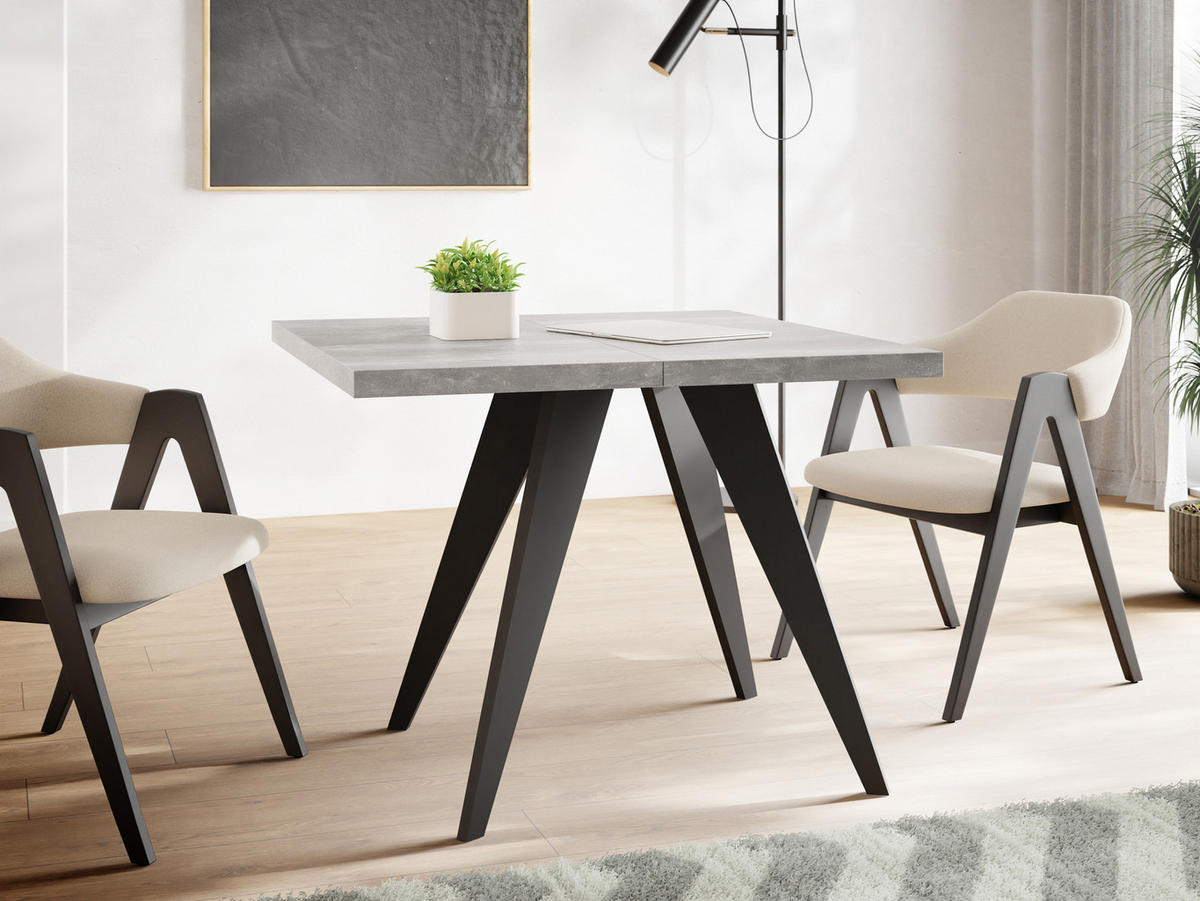 ESSTISCH Quadro quadratischer ausziehbarer, Grauer Beton 100-200/100/76 cm - Hellgrau/Schwarz, Holz/Holzwerkstoff (100/100/76cm) - WFL GROUP