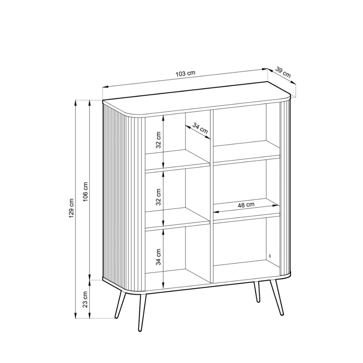HOCHKOMMODE PORTO (Oval, Rillenfront, Weiß Matt, Schwarze Füße) - Schwarz/Weiß, Holz/Holzwerkstoff (103/129/39cm) - Ravio
