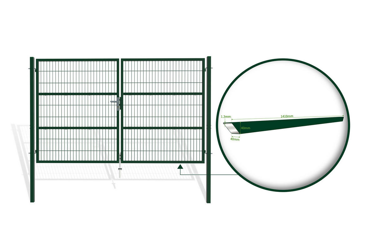 ZAUNTOR Razo Grün 3m H.180cm + TÜRCHEN 1m H.180cm - Grün, Metall (306/183cm) - Casanoov