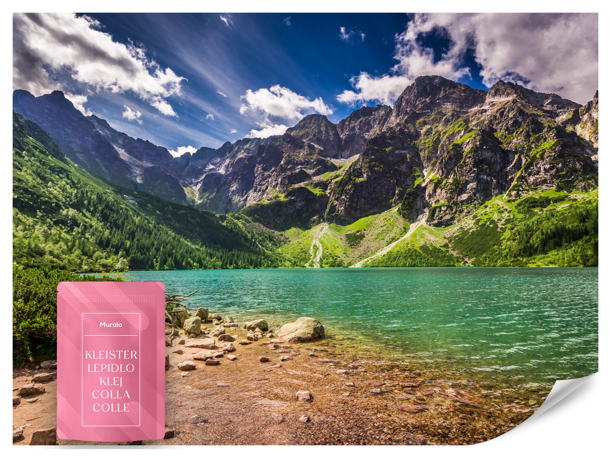 FOTOTAPETE Morskie Oko See Berge Landschaft 3D 250x175 - Türkis/Braun, Papier (250/175cm) - Muralo