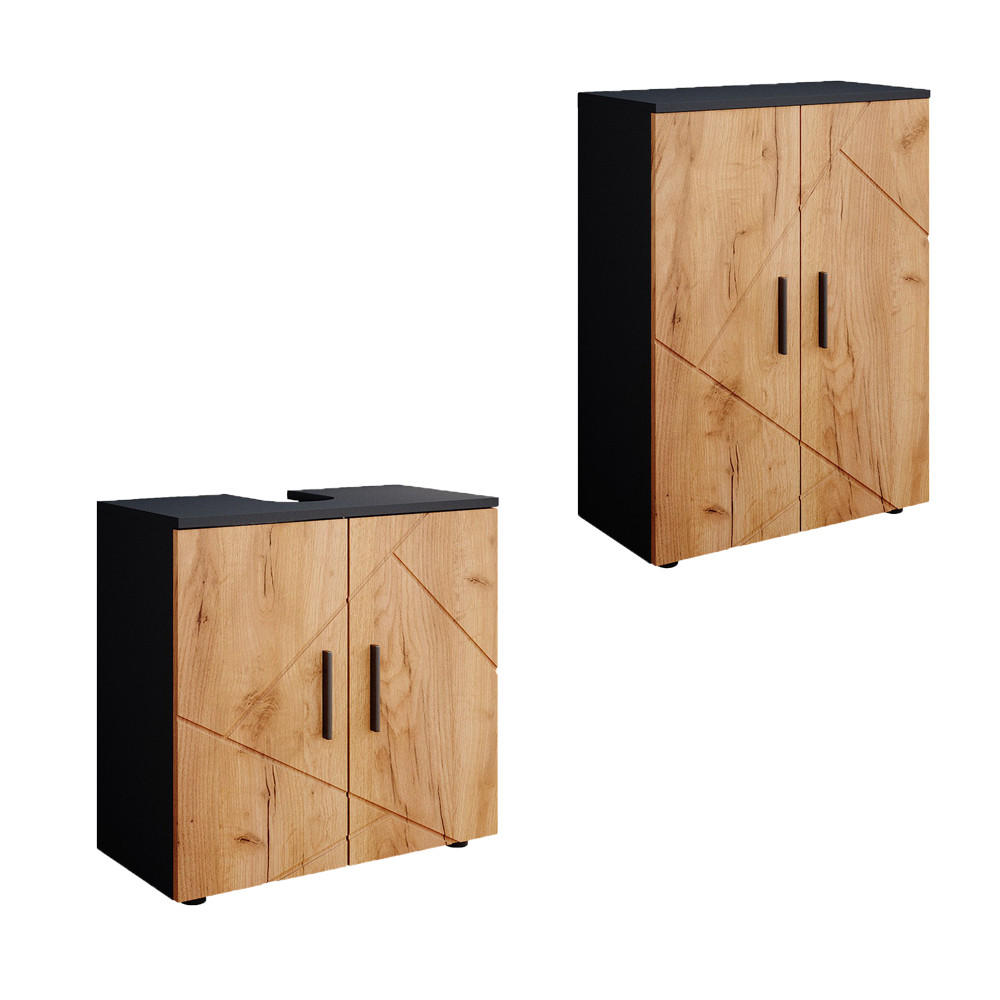 SESTAVA KOUPELNOVÉHO NÁBYTKU Irma Zlatý dub power/antracit - medově dubová, kompozitní dřevo (60/81/30cm) - Vicco