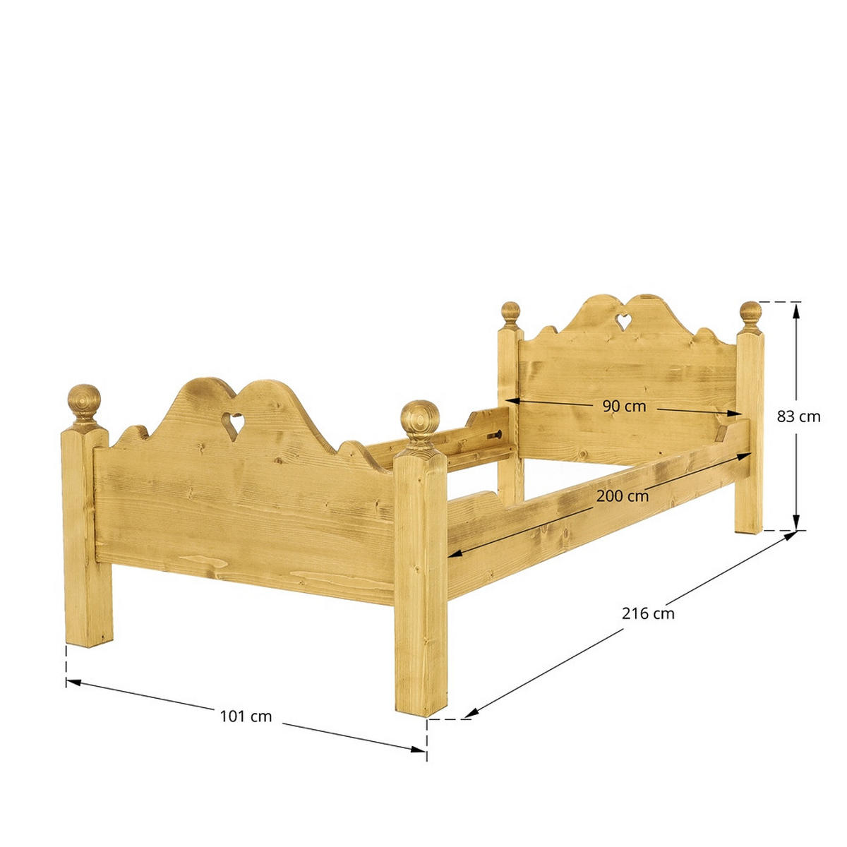 BETT aus Massivholz MEXICANA - Honig, Holz (90/200cm) - Seart