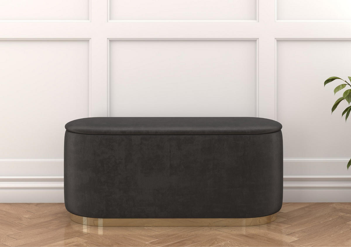 POUF Scarlett mit Stauraum, goldene Basis, 110/47/45 cm, Grau - Goldfarben/Grau, Holzwerkstoff/Textil (110/47/45cm) - Dancan