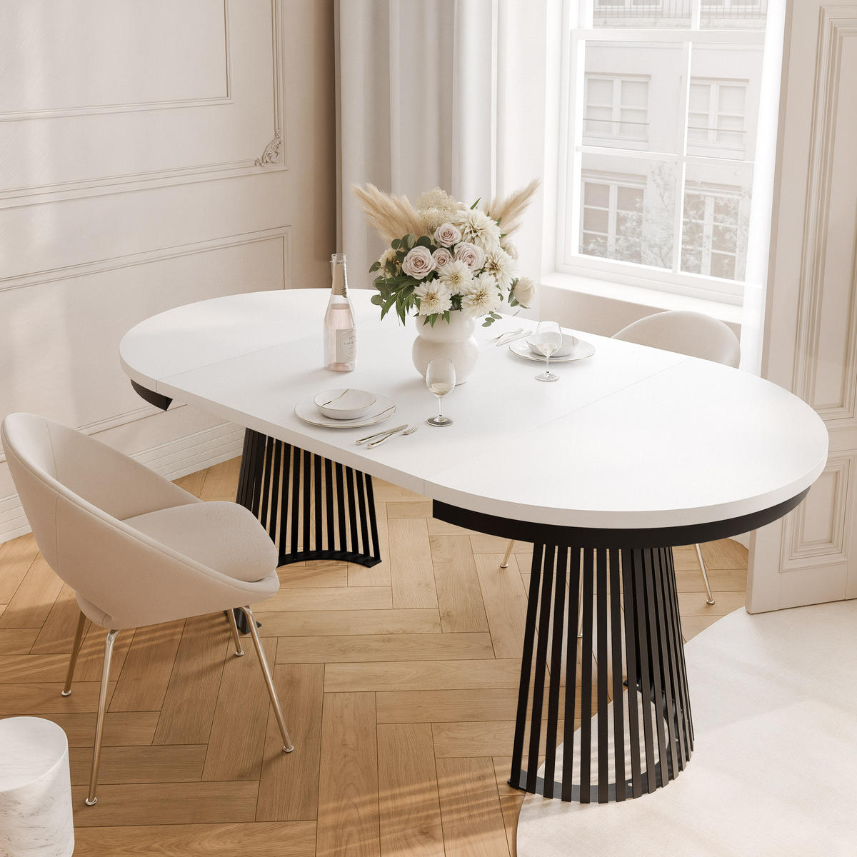 AUSZIEHTISCH AUREA 100-180/75 cm, Schwarz / Weiß - Schwarz/Weiß, Holzwerkstoff/Metall (100/100/75cm) - Idohome