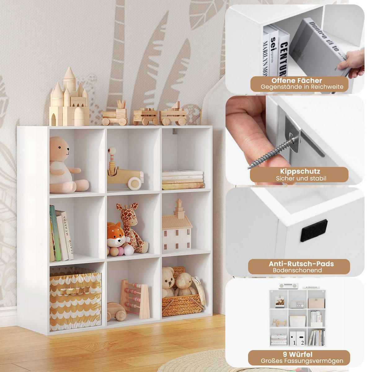 REGAL Bücherregal mit 9 Fächern, Standregal, Weiß - Weiß, Holzwerkstoff (94/93/29.5cm) - Woltu