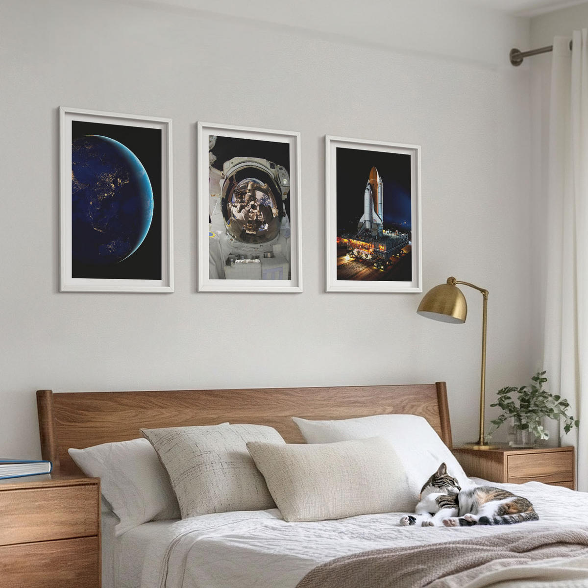 BILDER SET 3er Set - 40x60 cm Weißer Rahmen - Weltraum Erde Astronaut Rakete - Weiß, Kunststoff (40/60cm) - TULUP