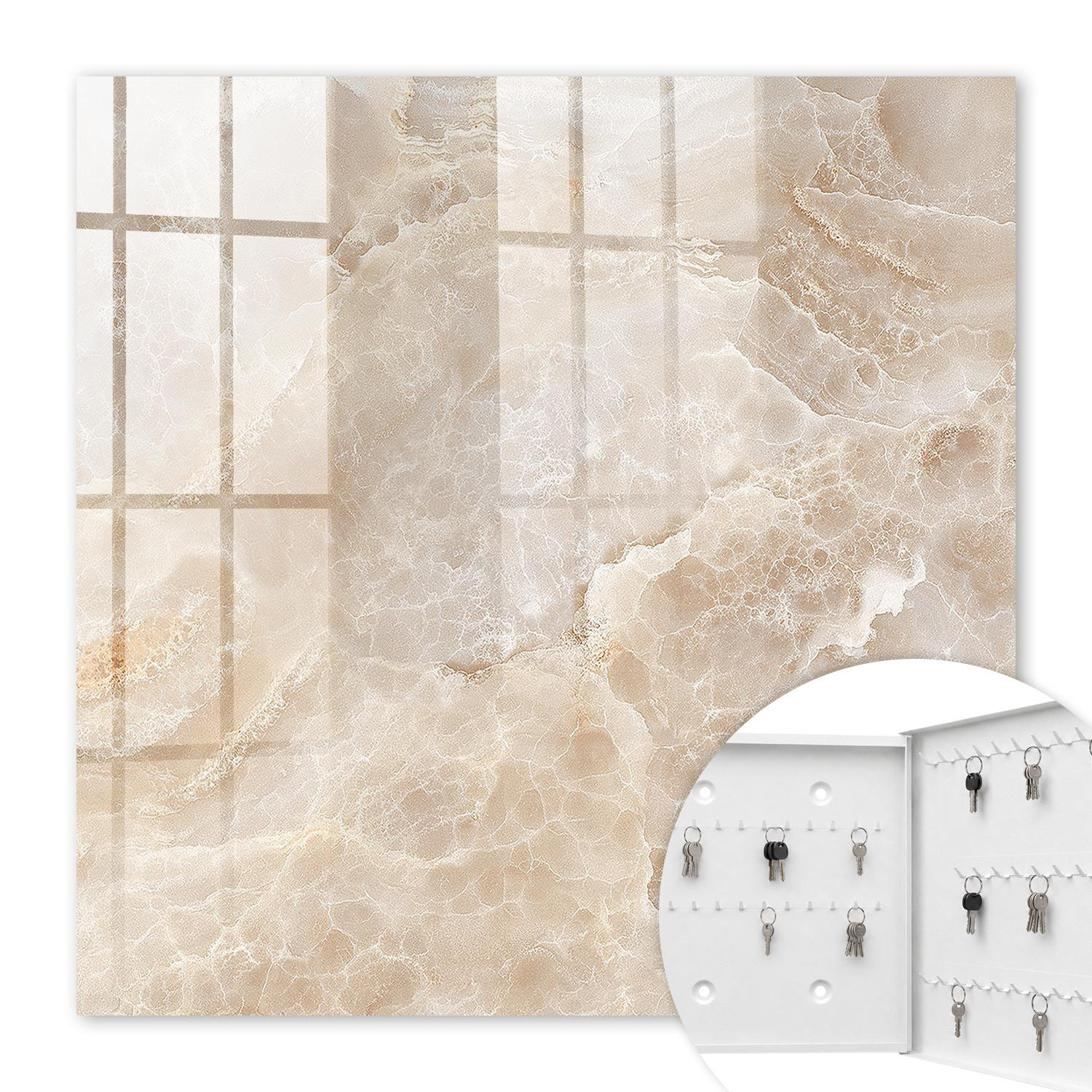 SCHLÜSSELBOX Weiß 30x30 cm – Türöffnung nach rechts - Beiger Marmor - Beige, Metall (30/30/5cm) - TULUP