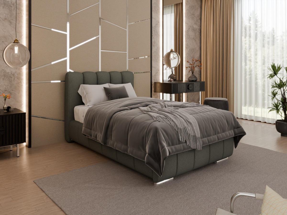POLSTERBETT Zaira 100x200cm – Elegantes Polsterbett für modernen Wohnstil , Taschenfederkernmatratze Pocket (19cm), grau - Grau, Holz (100/200cm) - Panda Möbel