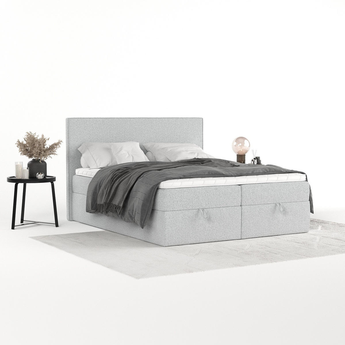 BOXBETT Velma 180/200 cm Hellgrau im Riva Stoff - Hellgrau/Schwarz, Holz/Holzwerkstoff (180/200cm) - AltaBeds