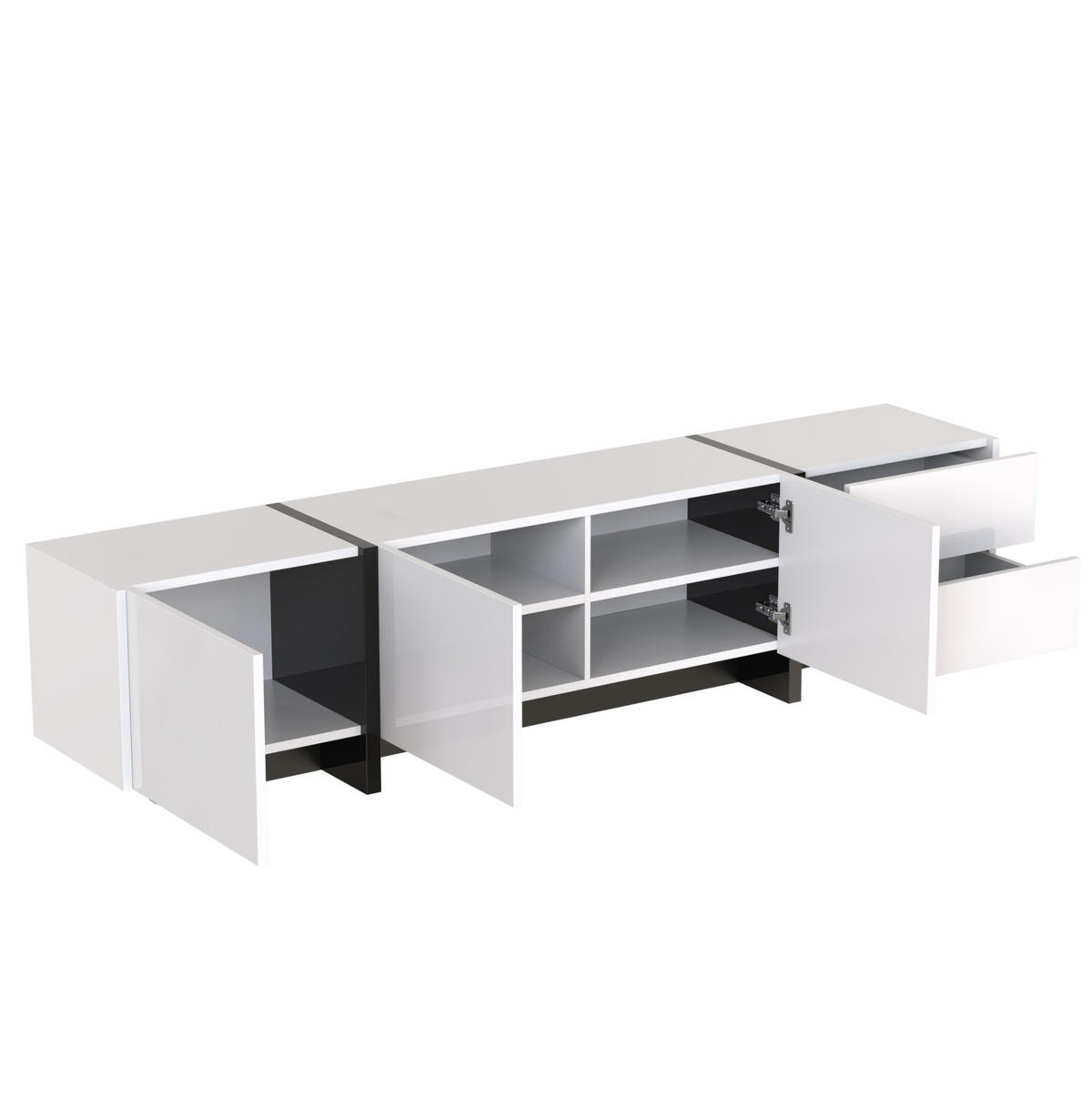 TV ormarić 190/35/45 cm bijelo-crni od iverice s 3 vrata i 2 ladice - bijela, drvni materijal (190/35/45cm) - OKWISH