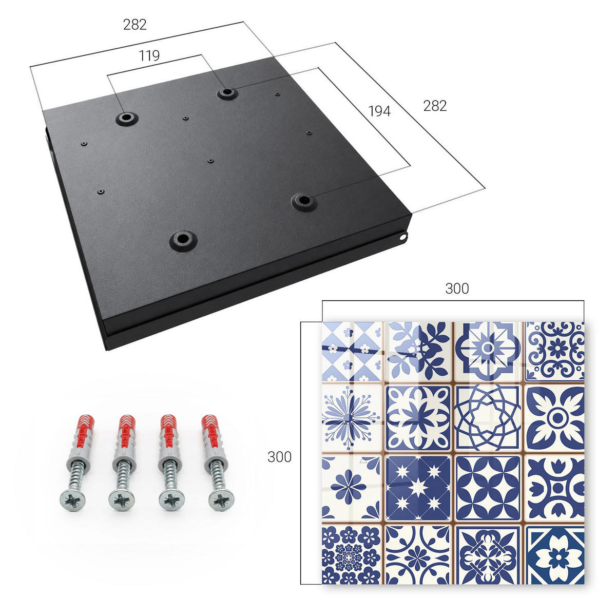 SCHLÜSSELBOX Schwarz 30x30 cm- Türöffnung nach rechts - Retro-Mosaik - Blau, Metall (30/30/5cm) - TULUP