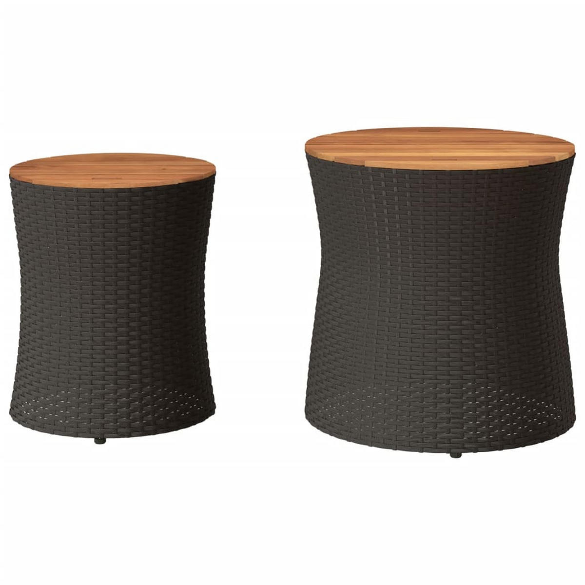 GARTEN-BEISTELLTISCHE 2 Stk. Mit Holzplatte Schwarz Poly Rattan - Schwarz, Kunststoff (50/50/50cm) - vidaXL