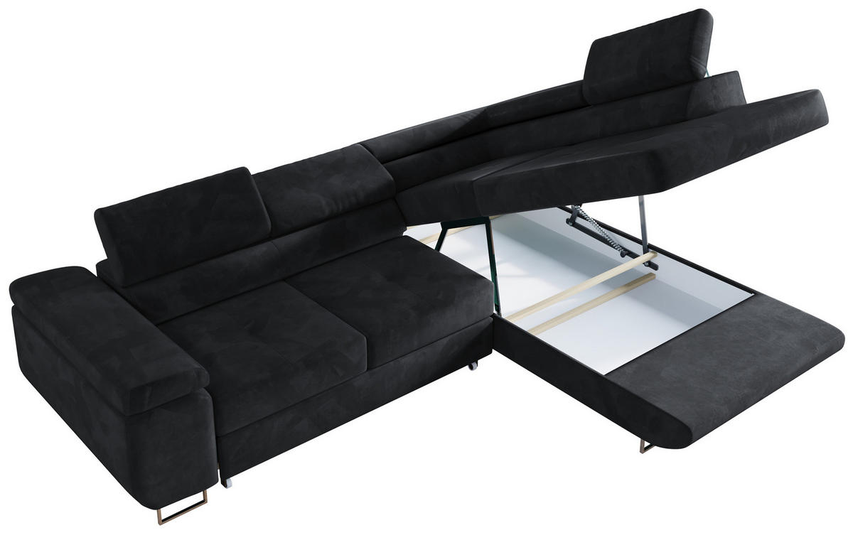 ECKSOFA GUSTAW L Dunkelgrau Velvet Rechts Seite - Dunkelgrau/Silberfarben, Textil/Metall (275/205cm) - MKS