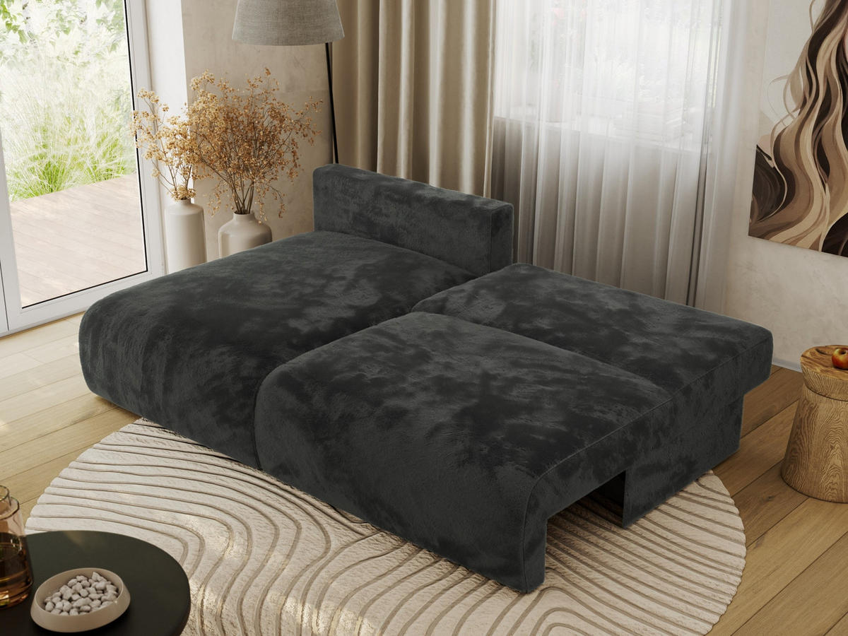 ECKSCHLAFSOFA VIVO L Dunkelgrau Plüsch - links - Dunkelgrau/Schwarz, Kunststoff/Textil (223/150cm) - MKS