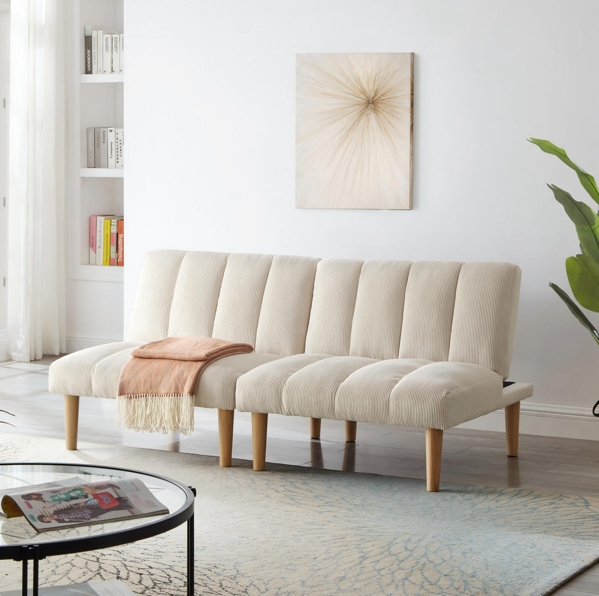 SCHLAFSOFA 167 cm aus Cord mit 3-fach verstellbarer Rückenlehne Beige - Beige, Textil (82/72/167cm) - Modenvie