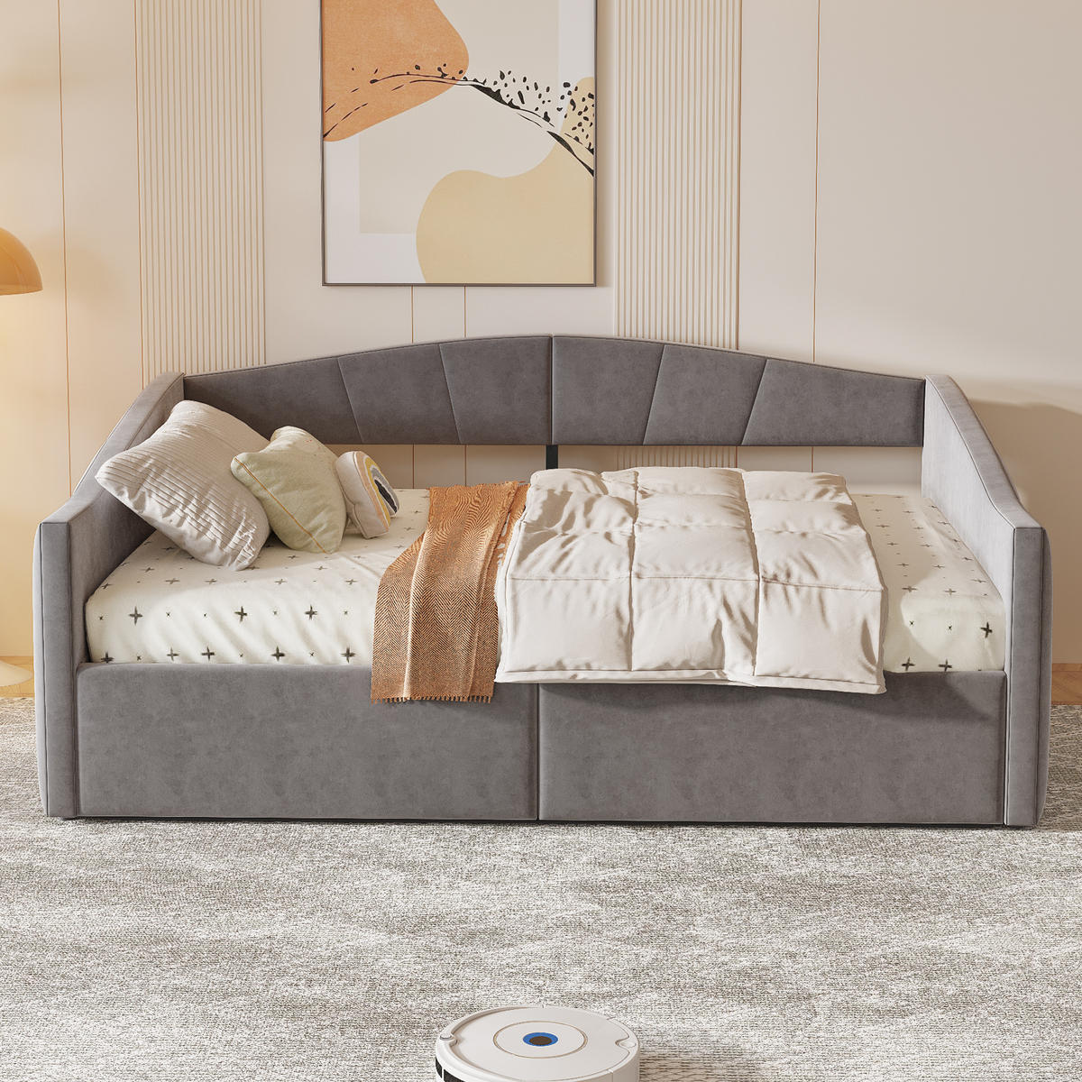 POLSTERBETT 140x200 cm Stauraum Samt grau - Grau, Textil (140/200cm) - LEBENLANG