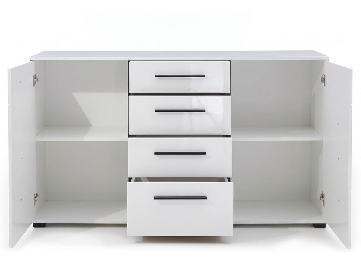 SIDEBOARD Cantara weiß Hochglanz / schwarz 150 / 42 / 86cm - Weiß Hochglanz/Schwarz, Holzwerkstoff/Kunststoff (150/86/42cm) - Feldmann-Wohnen