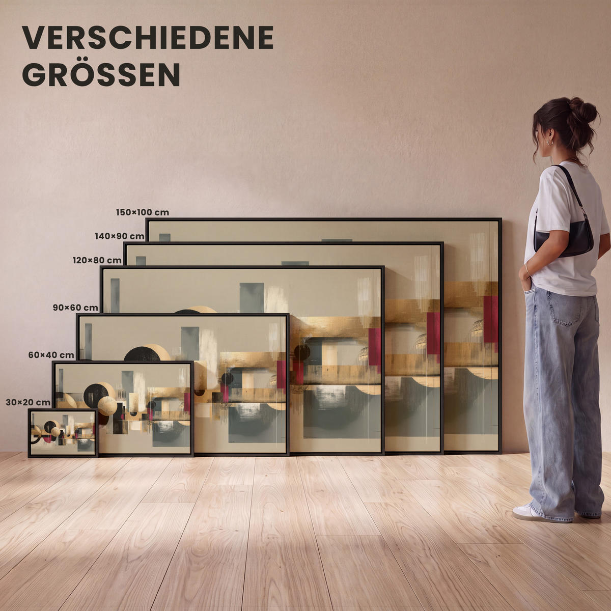 LEINWAND Bilder mit Rahmen - Abstrakt - Formen - Beige - Texturen - 150x100 - Beige, Textil (150/100cm) - MuchoWow