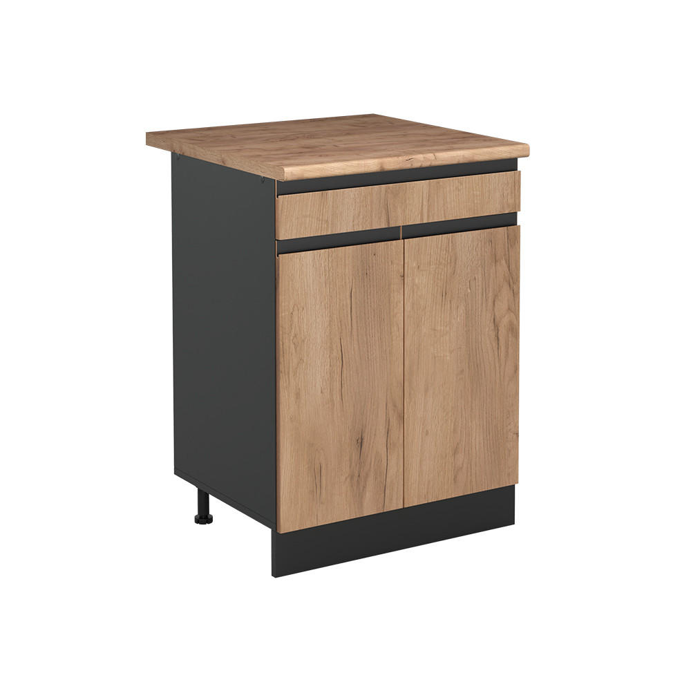 DULAP DE BAZĂ DE BUCĂTĂRIE R-Line, Stejar auriu/antracit, 60 cm cu sertar стільниця Золотий дуб - culoare lemn stejar/antracit, compozit lemnos (60/81.6/60cm) - Vicco