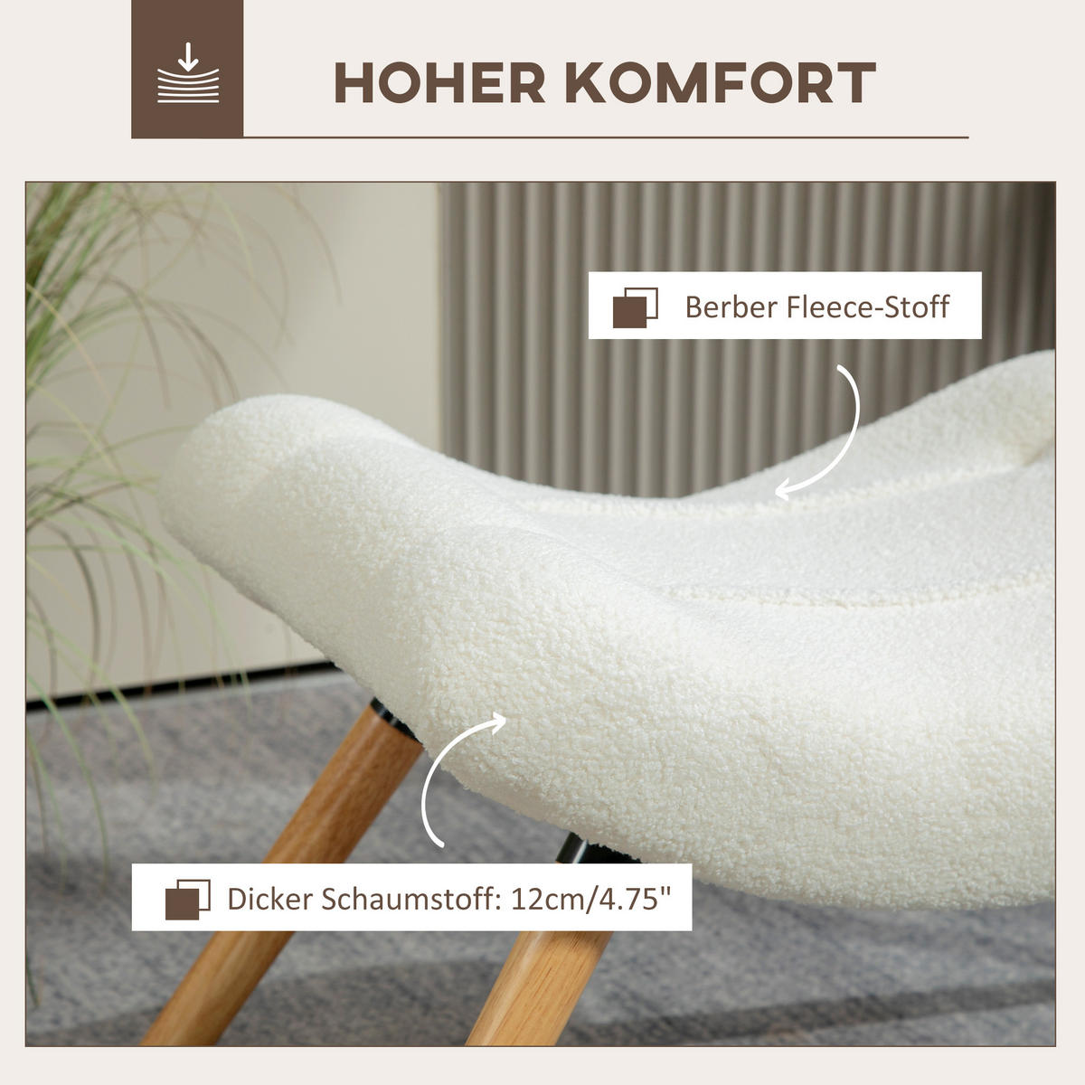 SITZHOCKER, bis 120 kg belastbar, 60,5 x 45 x 38 cm, Cremeweiß - Weiß, Kunststoff (60.5/38/45cm) - HOMCOM