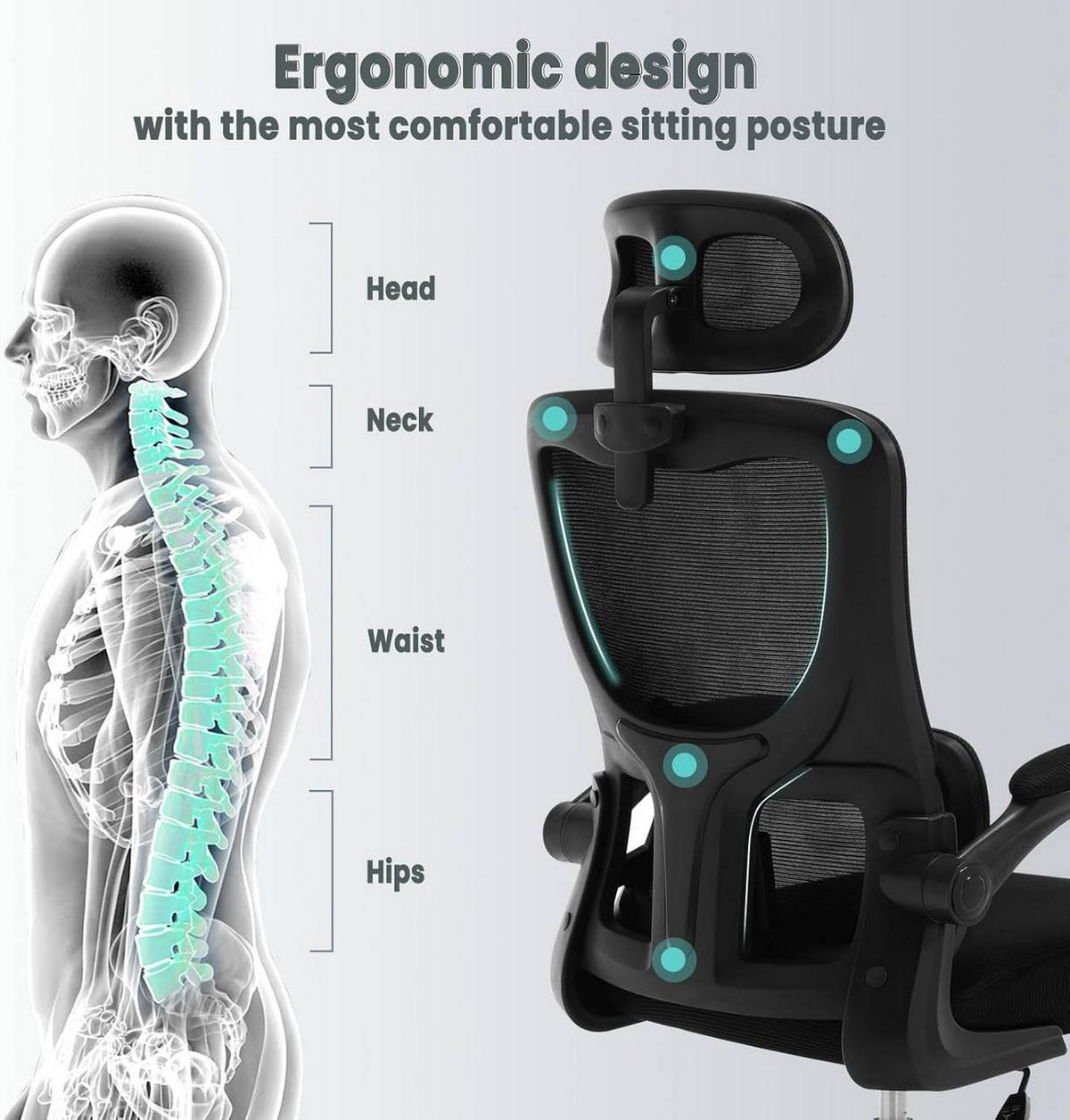 BÜROSTUHL ergonomisch, Netzstoff, Schwarz - Schwarz, Kunststoff/Textil (62/116/69.5cm) - Woltu