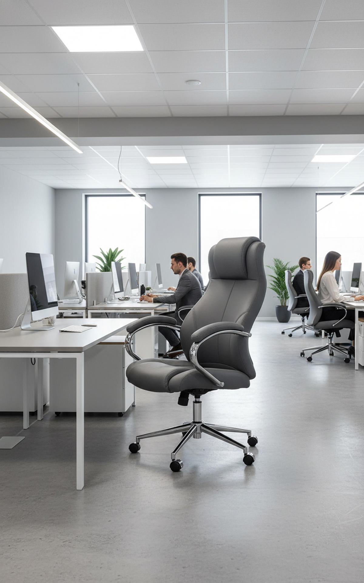 BÜROSTUHL Kyron Echtleder grau - Chromfarben/Grau, Leder/Metall (64/130/79cm) - TPFLiving