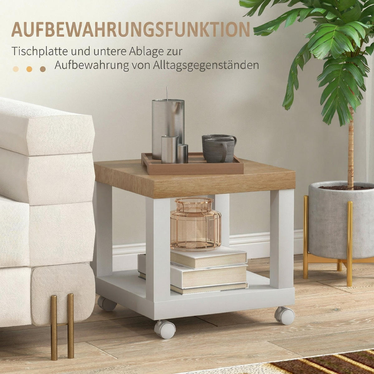 BEISTELLTISCH DE-15847 fahrbar mit Ablage Naturholz - Naturfarben, Holzwerkstoff (40/40/40cm) - ComfortXL