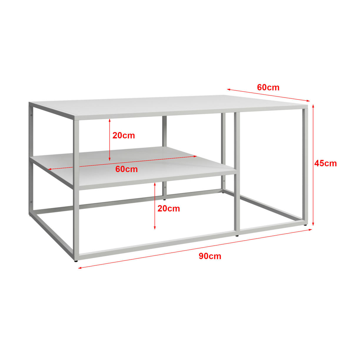 COUCHTISCH Solund 45/90/60 cm - Weiß, Metall (60/90/45cm) - [en.casa]