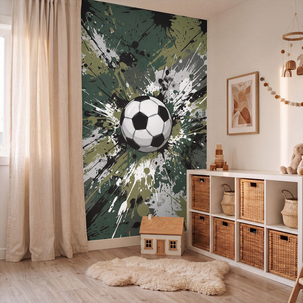KINDERTAPETE - Fußball - Farbe - Spritzer - Grün - 140x240 cm - Dunkelgrün, Papier (140/240cm) - OnlyWow