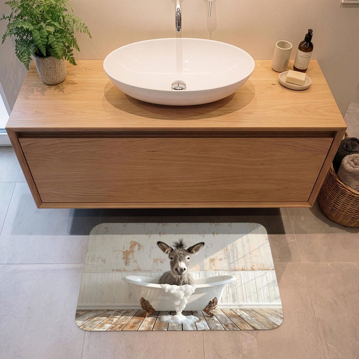 KOUPELNOVÁ PŘEDLOŽKA Osel - Zvířata - Vana - Pěna 80x50 cm - krémová, textil/plast (80/50cm)