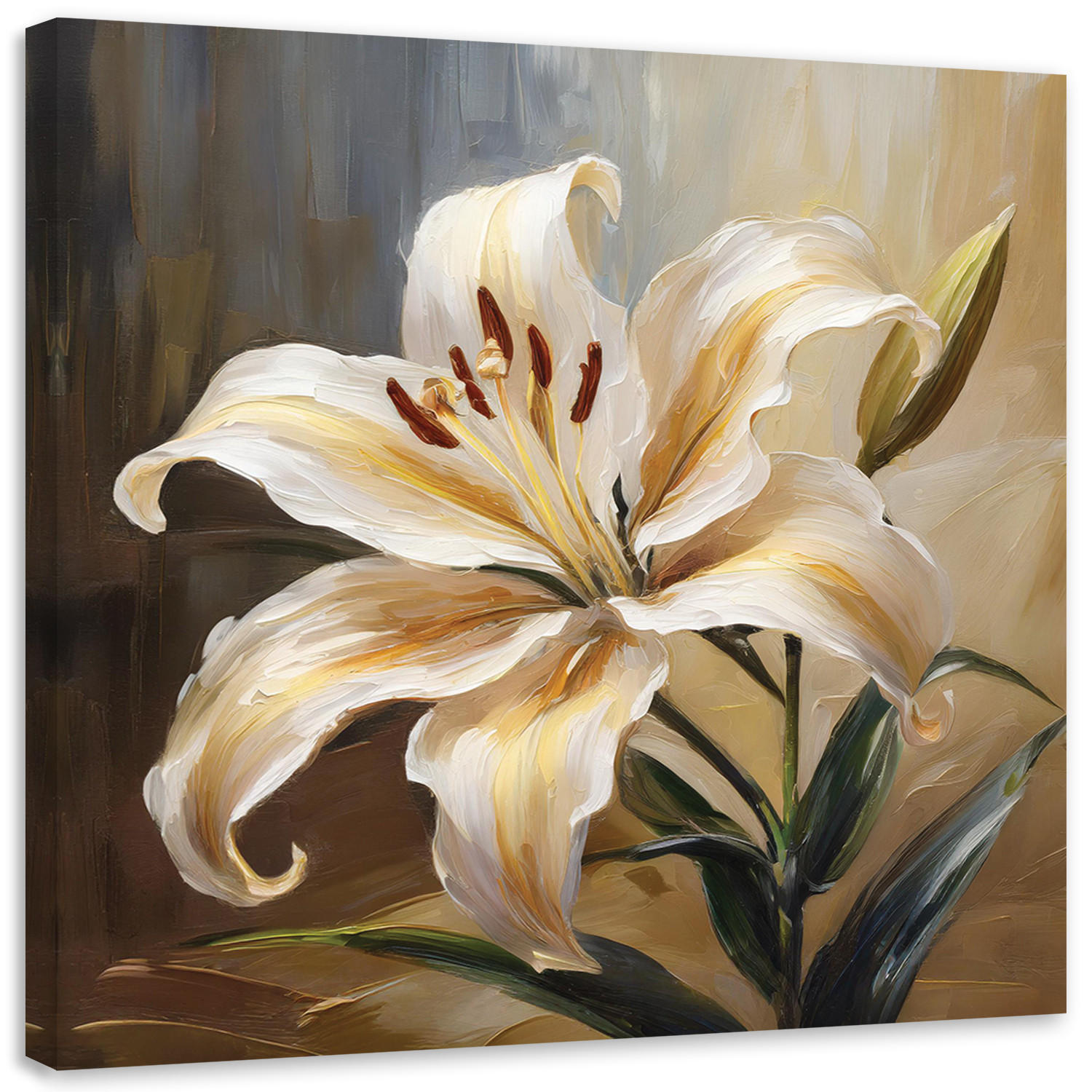 WANDBILD lilie gemalte blume - Beige, Textil (50/50cm) - Feeby