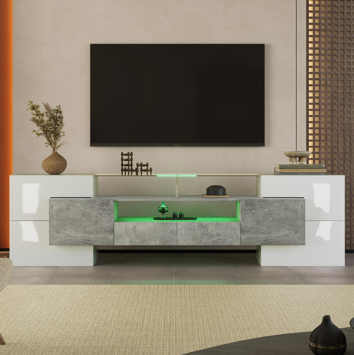 TV-SCHRANK mit LED-Beleuchtung 200 cm MDF Grau - Grau, Holzwerkstoff (30/60/200cm) - Beauniv
