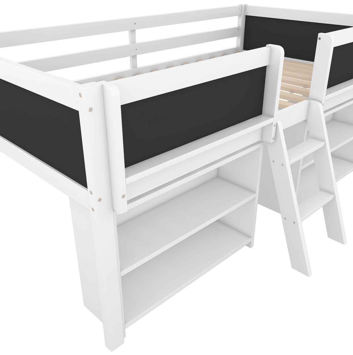 HOCHBETT 90/200 cm in Weiß mit Stauraum, Tafel, Leiter und Sicherheitsgeländer - Weiß, Holz (90/200cm) - Flora Grace