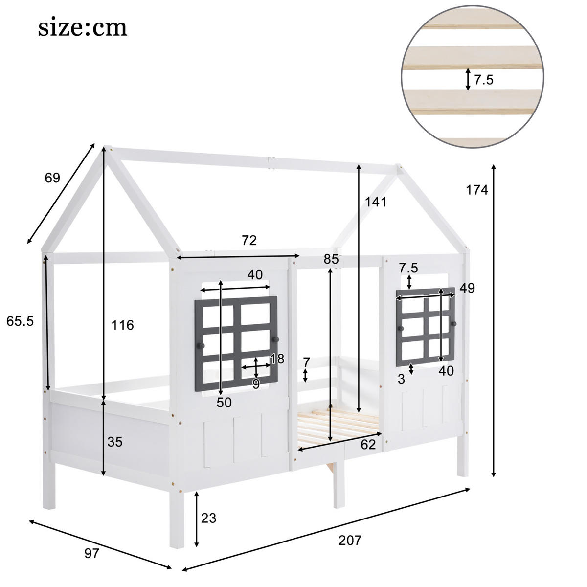 DĚTSKÁ postel 200/90 cm bílá z borovice a MDF s okny a dvěma zásuvkami - bílá, dřevo (90/200cm) - OKWISH