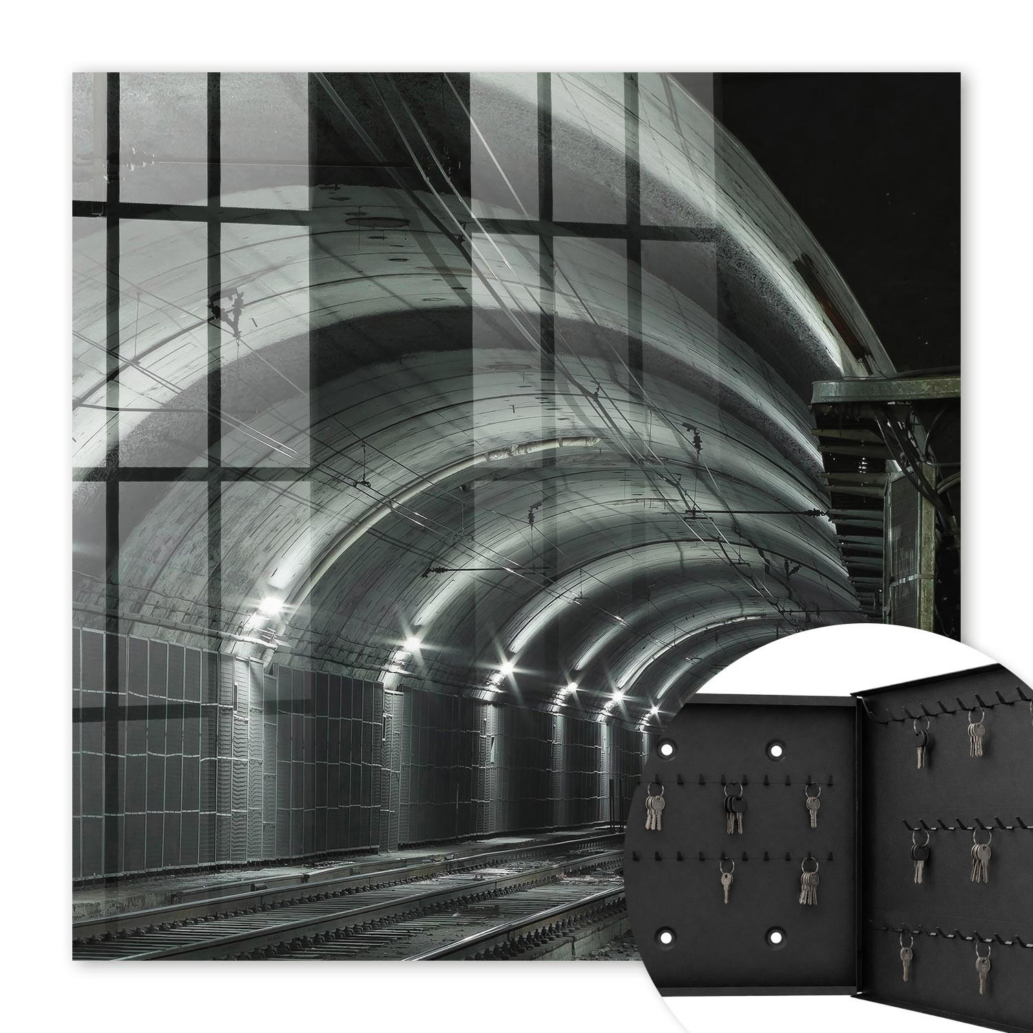 SCHLÜSSELBOX Schwarz 30x30 cm- Türöffnung nach rechts - Eisenbahntunnel - Grau, Metall (30/30/5cm) - TULUP