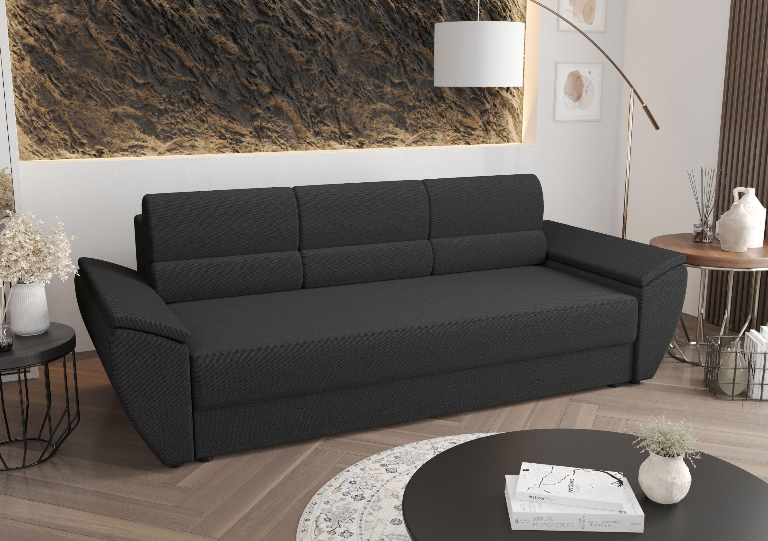 SOFA REBI BIS mit Schlaffunktion RAINBOW 27 mit Stauraum - Grau, Textil (80/78/240cm) - Bedante