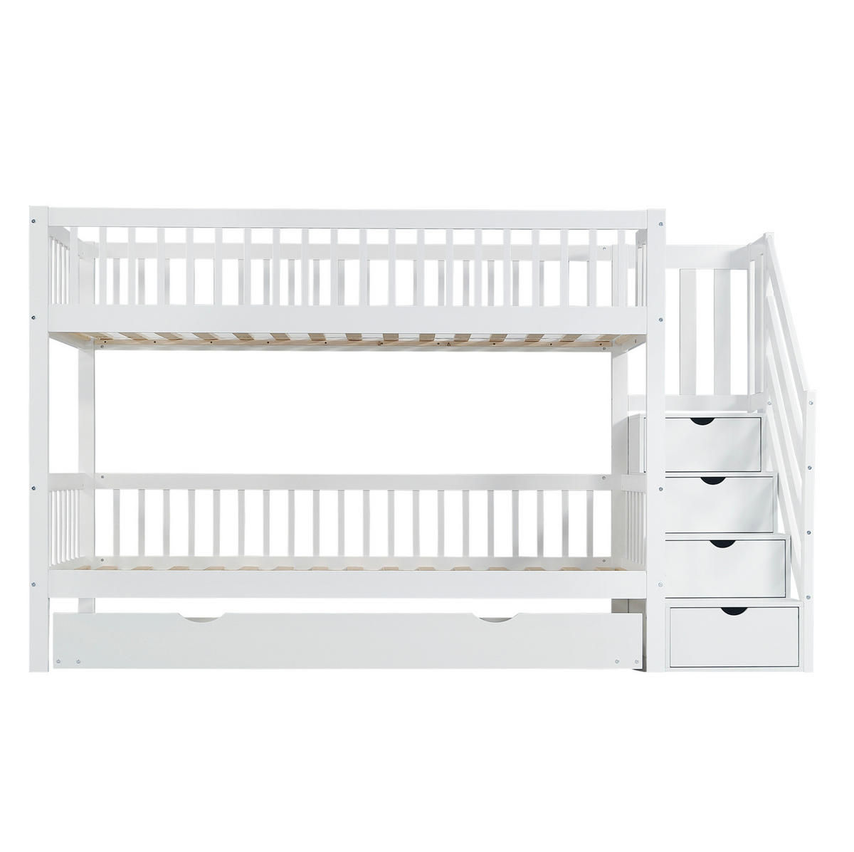 ETAGENBETT 90/200 cm mit Rollbett und Leiterschrank in Weiß - Weiß, Holz (90/200cm) - BEAOK